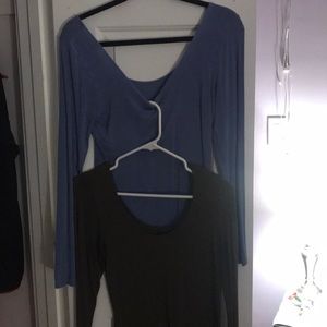 2 long sleeve low cut (front and back) shirts.
